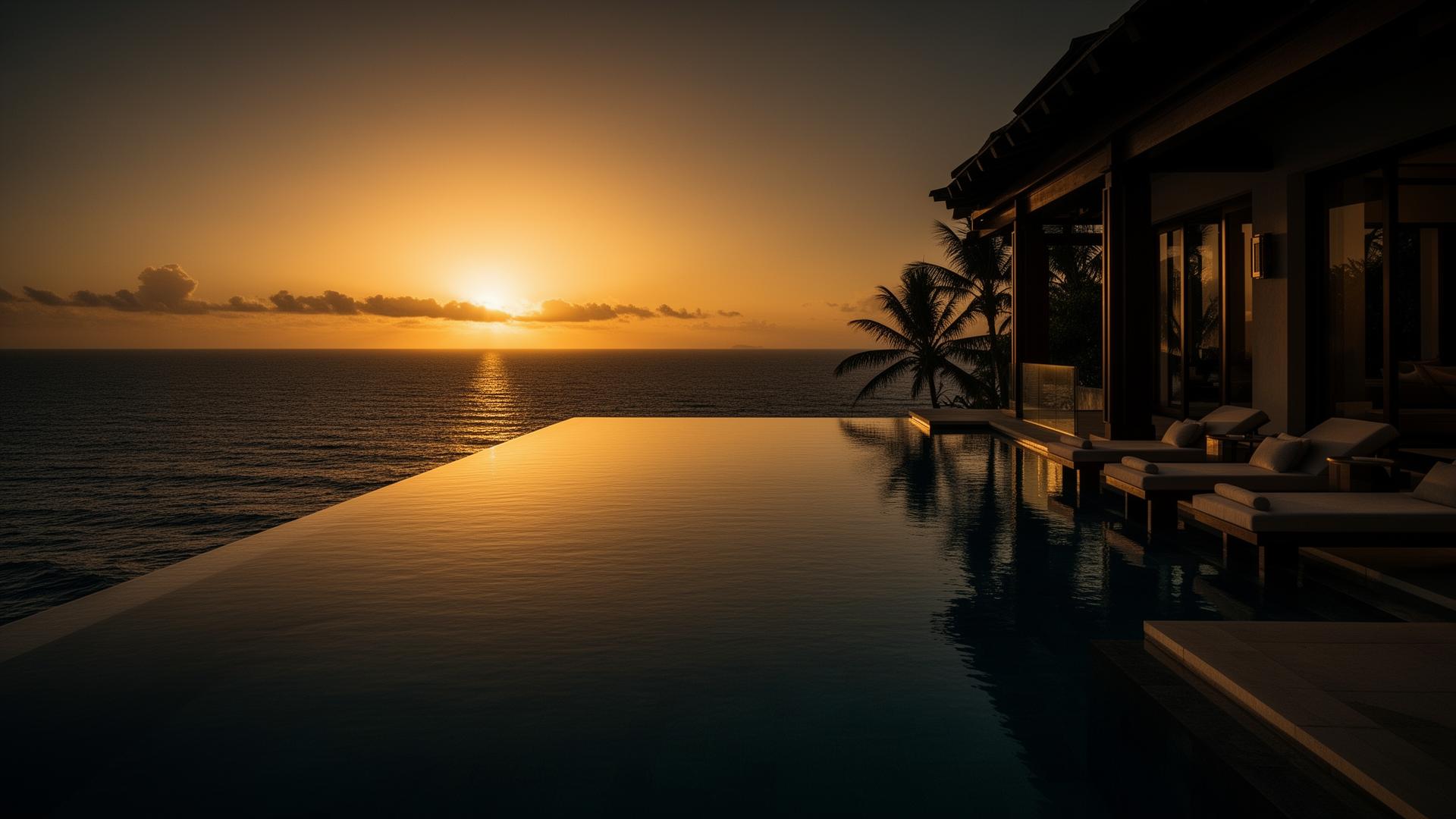 Luxury infinity pool at sunset